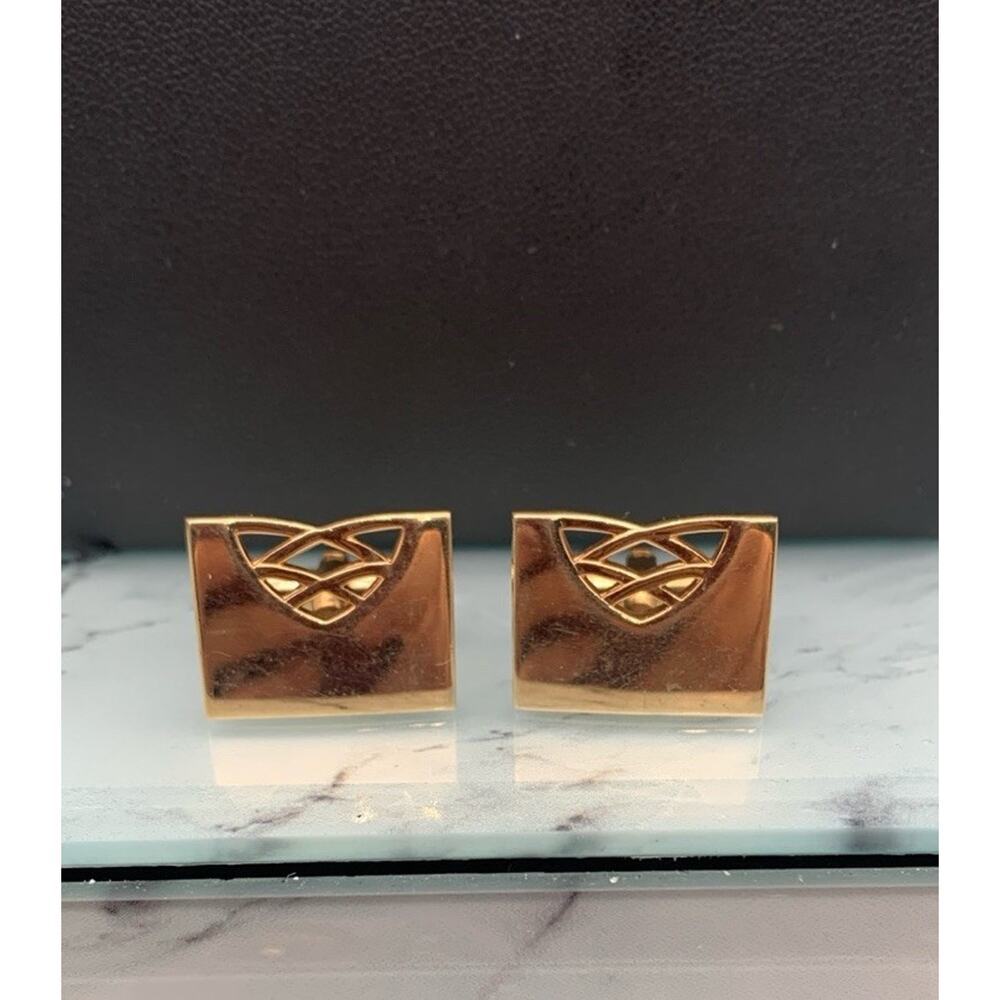 Vintage Swank Gold Tone MCM Mid Century Modern Cufflinks Signed